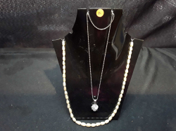 Pearl Necklace + Silver Necklace with Zircoin
(Stand NOT included)