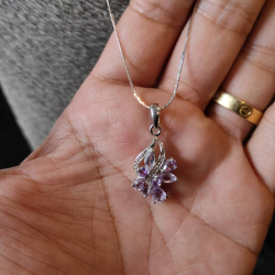 Genuine Amethyst faceted Cut Sterling Silver 925 Pendant Flower