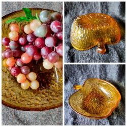 Glass fruit bowl apple shape with artificial grapes