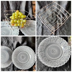2x nice Glass cut fruit dishes and Stainless fruit basket