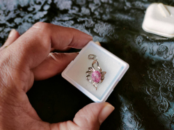 Flower-shaped Pink Zircon Crystal Pendant Lady 925 Sterling Silver