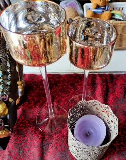 3x Tealight Candleholders Long-Stem Glass and perforated metal