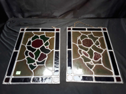 Pair of beautifull floral antique stained glass windows