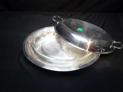 Silver plate Serving dish with glass bowl and lid