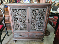 Oak carved cabinet marble on top size 45x90x110cm