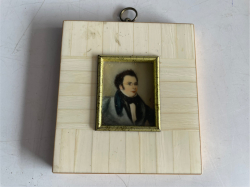 Genuine signed German vintage miniature painting on mammoth ivory in mammoth frame