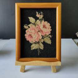 Roses picture cross stitch with matching easel stand