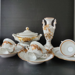 WALBRZYCH Gold & White China Set is white in tone with gold trim and leaf accents Baroque stlye