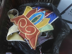 A large amount of bunting and flags ornaments ect