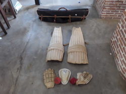 2 Vintage Sport Bags Containing Cricket Kit - Inc Pads and Duncan Fearniey bat