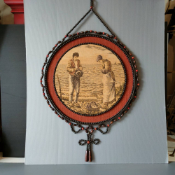 A hanging circle tapestry on wooden board with nice beads chain(dia. 17