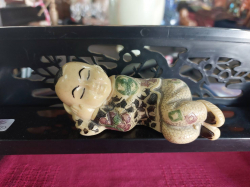 VINTAGE CHINESE Boys Figurines Scrimshaw Hand Carved 12cm