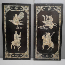 An old pair of Chinese mother of pearl inlaid wood panels C. 19th