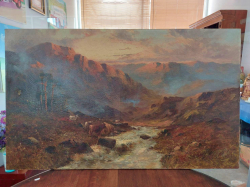 Gustave de Breanski. Highland cattle Landscape oil canvas