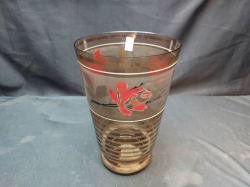 A large glass vase clear & gold and etched with roses