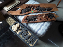 5x wooden carved elephant wall deco