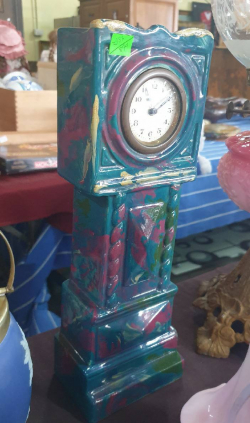 Unusual Victorian C,1880 Staffordshire clock in the form of grandfather clock working