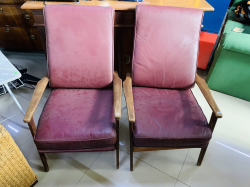 A pair of Armchairs leather cushions 