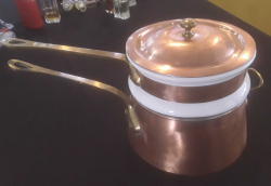 Vintage 3 Piece Copper Double Boiler With Brass Handles