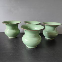 Two pair of ceradon crackle glaze trumpet vase with brass rim Size S.15 cm. & W.16 cm,