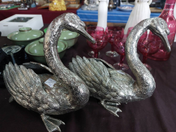 Pair silver plated ducks