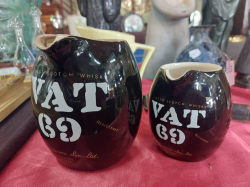 One large and one small old VAT 69 whiskey water jug with great design detail by Wade Regicor
