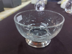 Small Etched Glass Bowl With Sterling Silver Base