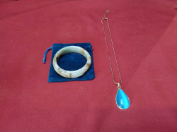 Burmese Jade Bangle + Blue Stone Pendant on Ehain