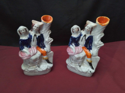 A Pair of Staffordshire Flatback Spill Vase
