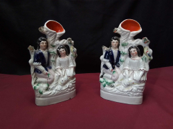 A Pair of Staffordshire Flatback Spill Vase