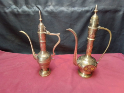 2x Antique Moroccan Arabian Aftaba Brass Vintage