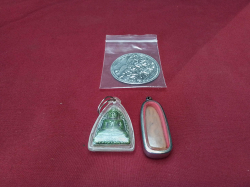 2 Buddhist Amulets + Elephant Disk