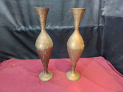 A Pair Of Brass Vases. 
H.45 Cm.