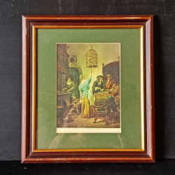A Wooden Framed Picture Of The Parrot's Cage By Artist Jan Steen.