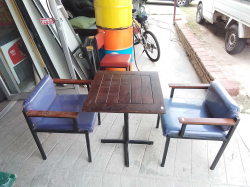 Table Wooden Top With 2 Chairs. 