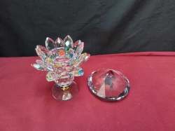 Crystal Lotus Flower Tealight Holder And Crystal Diamond. 