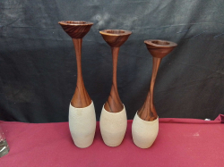3x Vintage Wood Candle Sticks.