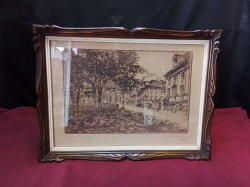  A framed antique pen and ink lithograph of SVEASALEN STOCKHOLM
SWEDEN, hand signed and dated 1924. 15 in x 12 in. 