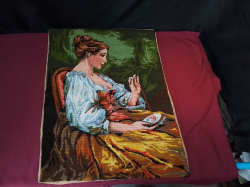 Lady in garden cross stitch tapestry.
W.47 H.64 Cm.