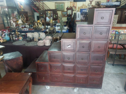 Wooden step chest of drawers, step cabinet. W.155 cm. H. 160 cm Depth 60 cm