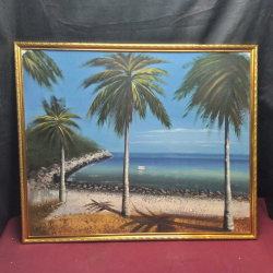 Painting Oil Canvas Board Backing Gilt Frames. 
W.74 H.61 Cm.