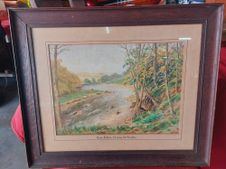 54x45cm River Ribble Dinkley Nr. Preston water color on wooden frame