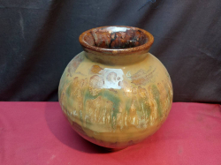 Glazed Dipped Bulbous Stoneware Pottery vase signed. 27cm.