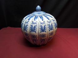 Blue & White Pumpkin Shape Jar with Lid. H.25 Cm