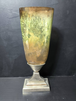 An art deco glass vase silver plated base.