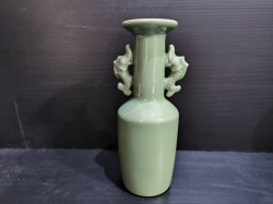 A celadon glazed vase with two fish dragon handles, china longquan kilns Southern Song dynasty