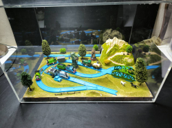 A shop display landscape layout for Thomas the tank.