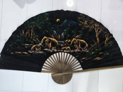 A decorative large velvet folding wall fan  (dia.150 cm.) 500