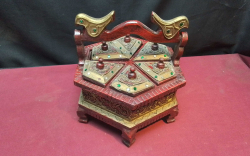 Red-Lacquered Burmese Condiment Box with  6 Compartments 