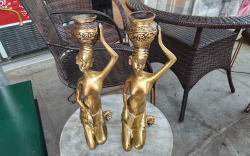 A Pair of Bronze Lady Sculptures. H.35 Cm.